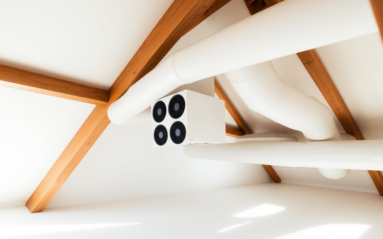 Caisson VMC double flux installé en combles avec gaines isolées