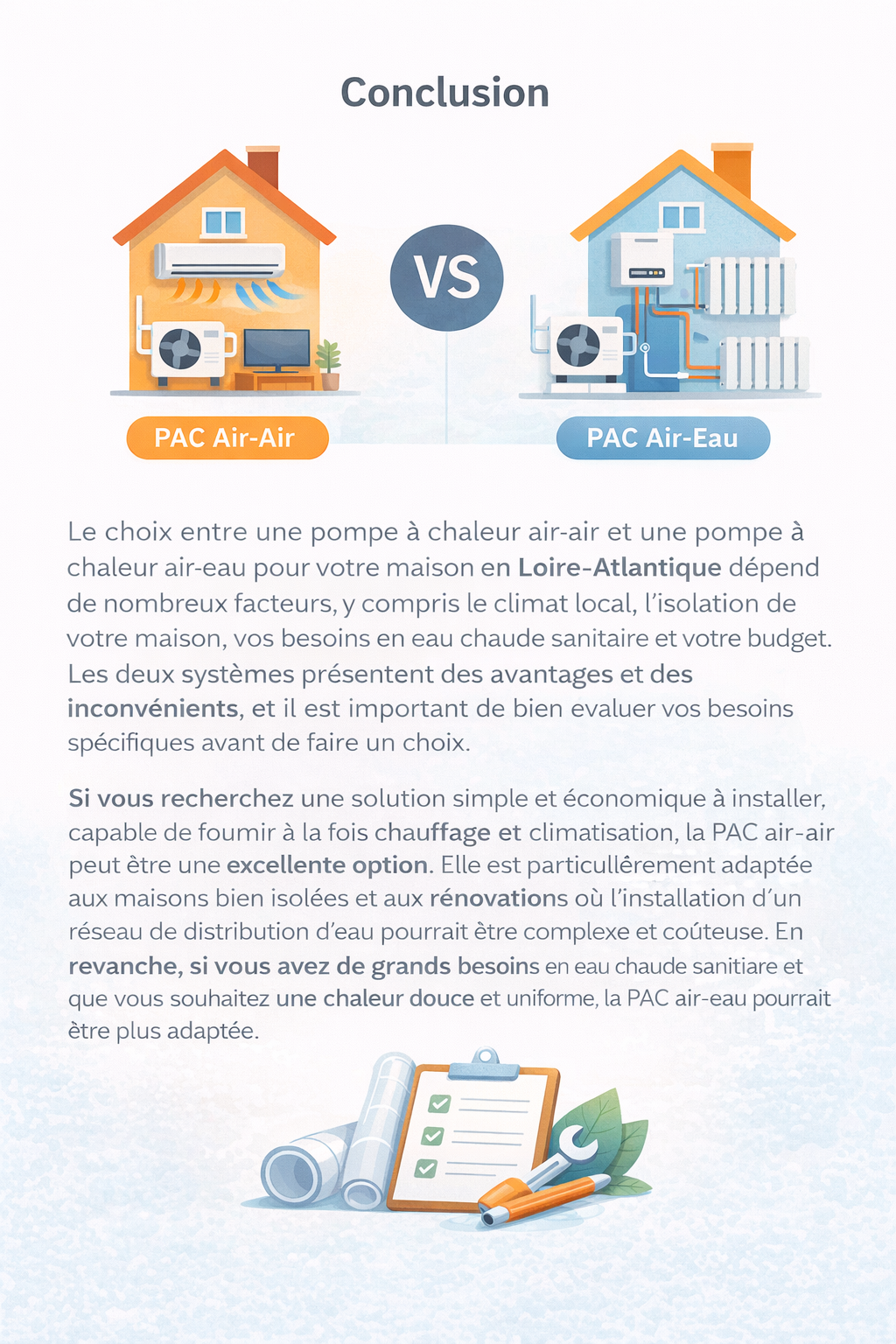 Conclusion Pompe à chaleur : Air-air ou air-eau pour votre maison en Loire-Atlantique ?